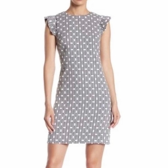 Eliza J Dresses & Skirts - Eliza J Ruffle Sleeve Gingham Dot Shift Dress Size 4